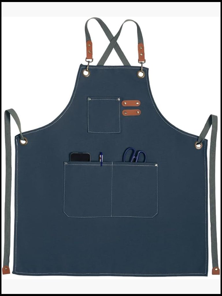 Cotton Canvas Chef Apron With Pockets Cross Back Adjustable Unisex Utility Bib